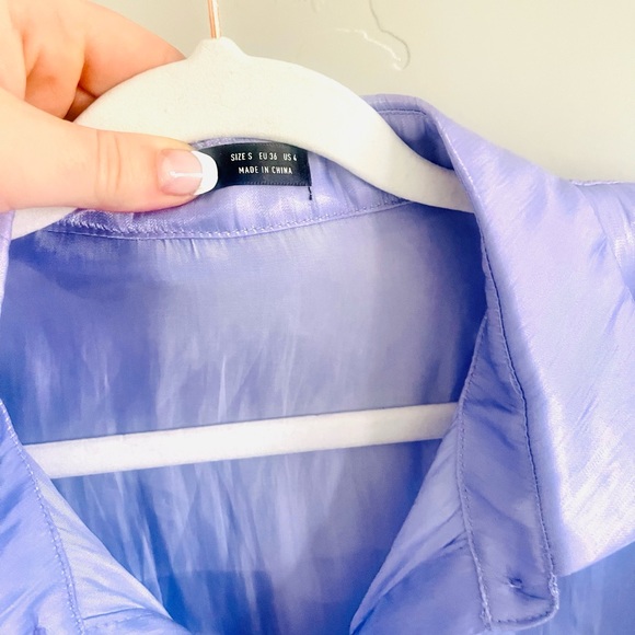 90's Glossy Satin Iridescent Button Down Blouse Violet Shot Silk SZ 4 SMALL NEW! - Picture 6 of 10